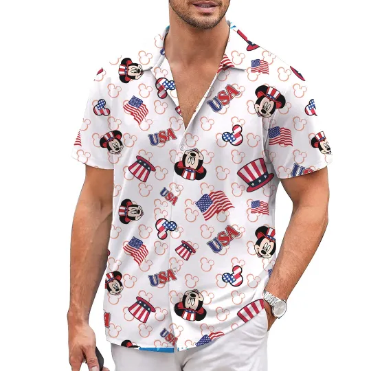 Discover Disney 2025 USA Theme 4th Of JULY White Unisex Hawaiian Shirt