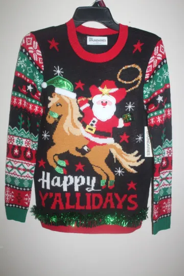 “Happy Y'Allidays” Ugly Christmas Sweater Womens sz S by No Boundaries