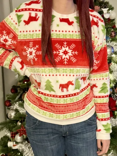 Discover WOMEN UGLY CHRISTMAS PARTY SWEATER SHIRT REINDEER FLEECE PJ TOP SIZE L LARGE