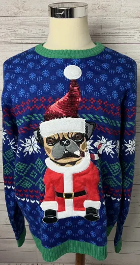 33 Degrees Ugly Christmas Sweater Pug Dog Size XXL