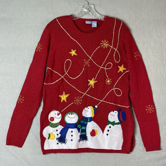 Discover Holiday Time Sweater Womens S Snowman Snowmen Multicolor Cute Ugly Christmas