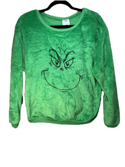 The funny character Sweater Womens Large Green Long Sleeve Fuzzy Christmas  Ugly Sweater