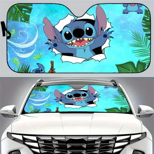 Discover Disney Stitch Car Sunshade, UV Protection, Heat Reflector, Windshield