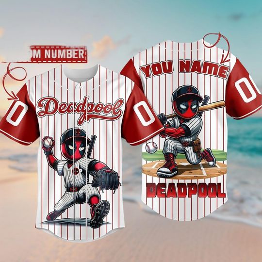 Discover Personalized Deadpool Baseball Jersey with Wolverine and Marvel Hero Design