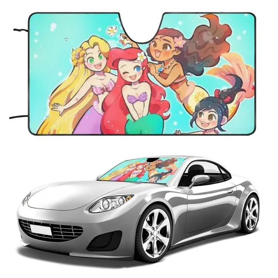 Discover Disney Car Sun Shade, Cute Cartoon Mermaid Auto Windshield Cover UV, Disney Car