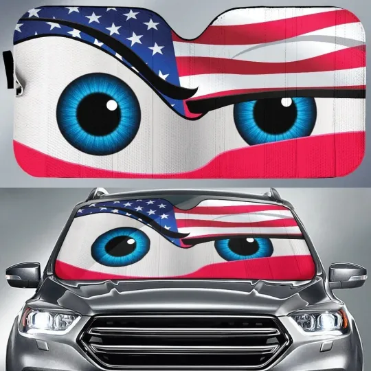 Discover American Flag Car Sun Shade, Patriotic Cartoon Eyes Windshield Cover