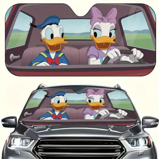Discover Disney Donald & Daisy Duck Car Sunshade Car Sunshade, Movie Cartoon Car Sunshade