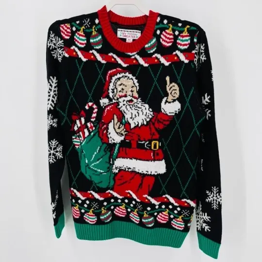 Discover Ugly Holiday Sweater Size M Santa Claus Thumbs Up Christmas Party