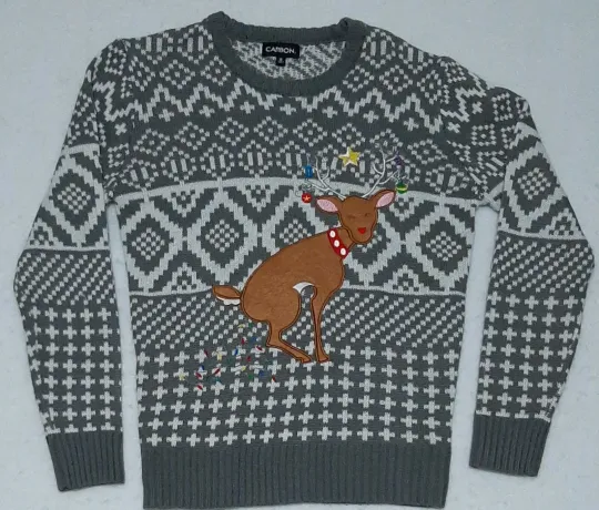 Discover Reindeer Gray Ugly Christmas Sweater Size Small