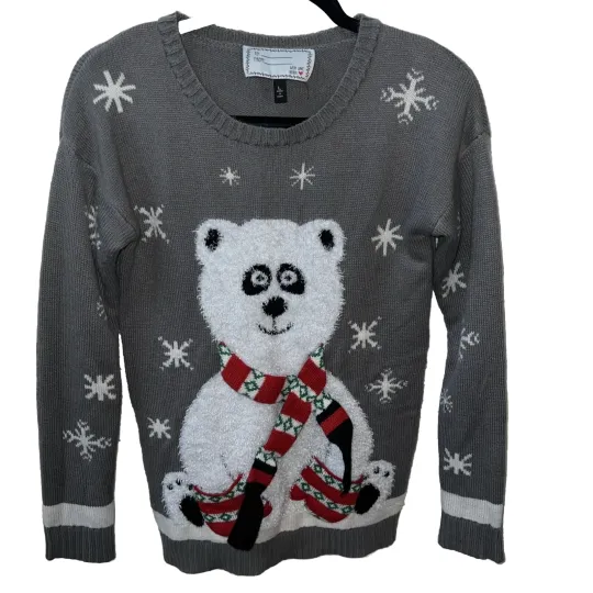 Discover Derek Hart Ugly Christmas Sweater Women’s L Fuzzy Polar Bear 3D Scarf & Mittens