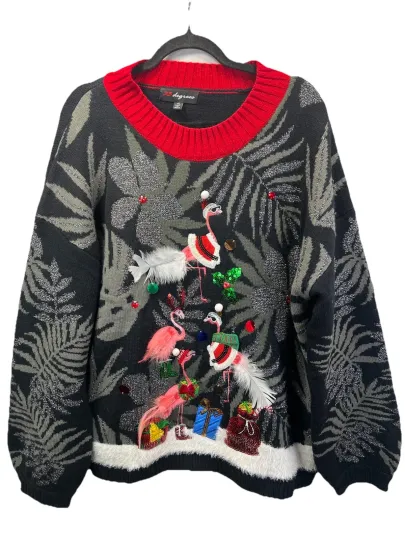 Discover 33 Degrees Women’s Ugly Christmas Sweater Sz 1X Flamingos Metallic Floral