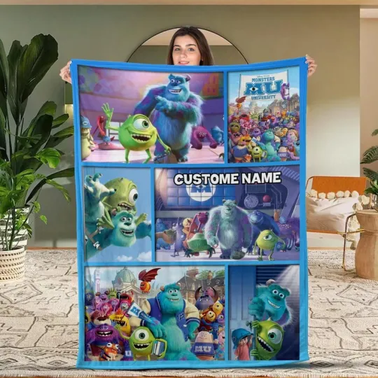 Discover Disney Monster Inc Collage Movie Scenes Customize Fleece Blanket