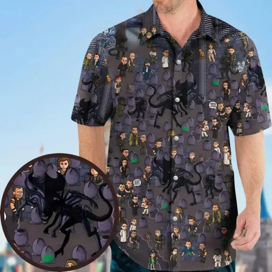 Disney Alien Halloween Xenomorph Ovomorph Egg Hawaiian Shirt