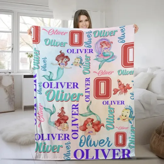 Discover Disney The Little Mermaid Ariel Princess & Yellow Fish Customize Fleece Blanket