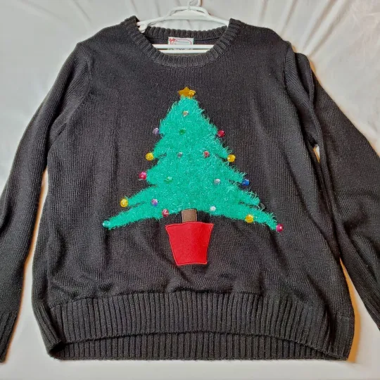 Ugly Christmas Sweater Black Size XXL Christmas Tree w Gems 24Wx27.5L