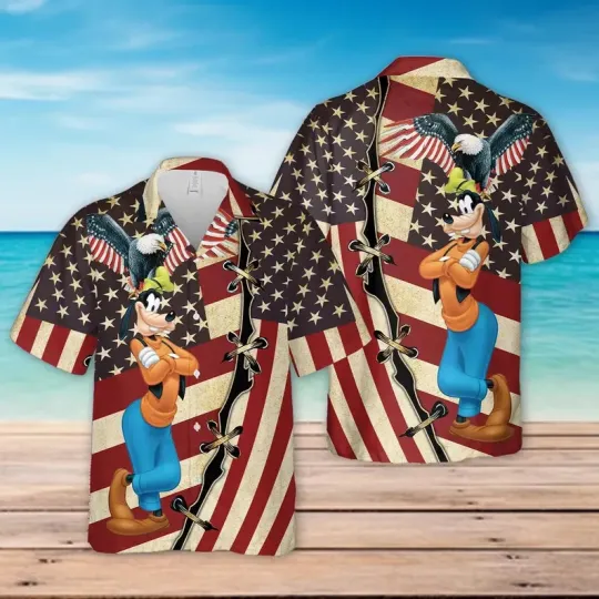 Discover Disney Patriotic Goofy US Flag Cool USA Summer Aloha Hawaiian Shirt