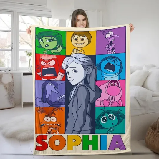 Discover Disney Inside Out Joy Disgust Sadness Anxiety Envy Customize Fleece Blanket