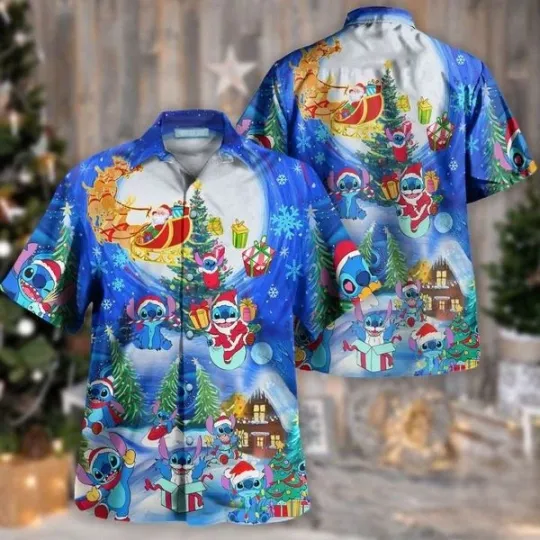Discover Disney Christmas Sky Stitch Hawaiian Shirt