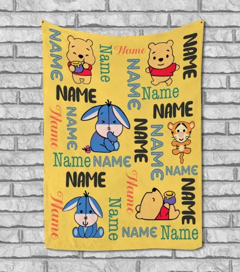Discover Disney Winnie The Pooh Cute Art Classic Yellow Customize Fleece Blanket