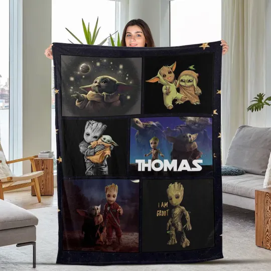 Discover Disney Star Wars Grogu Baby Yoda And Groot  I Am Groot Customize Fleece Blanket
