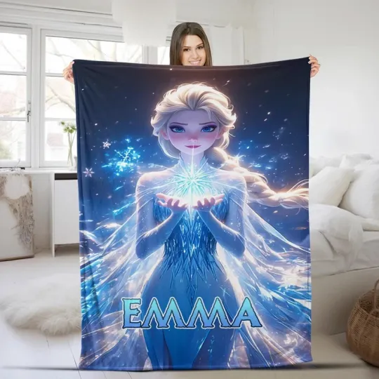 Discover Disney Frozen Princess Elsa Snow Flower Realistic Customize Fleece Blanket