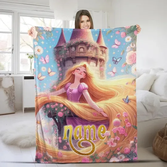 Discover Disney Tangled Rapunzel Chilling Butterflies Floral Customize Fleece Blanket