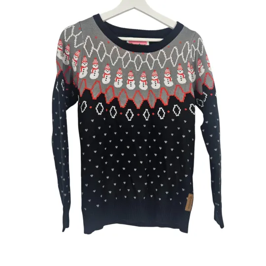 Tipsy Elves Swooping Snowman Ugly Christmas Sweater Black Gray Pullover Size XS