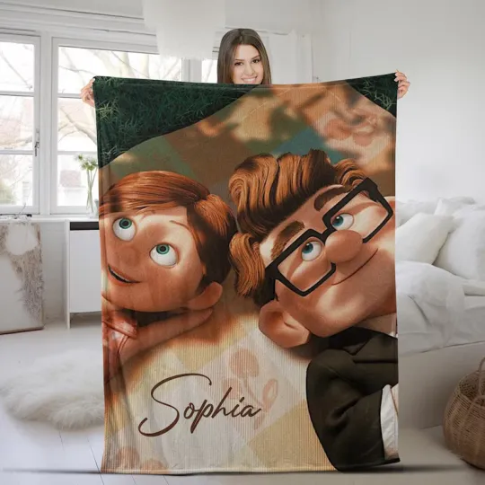Discover Disney Up Movie Carl & Ellie Couple Customize Fleece Blanket