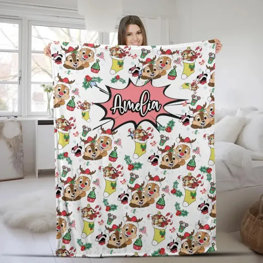 Discover Disney Chip And Dale Double Trouble Christmas Vibe Customize Fleece Blanket