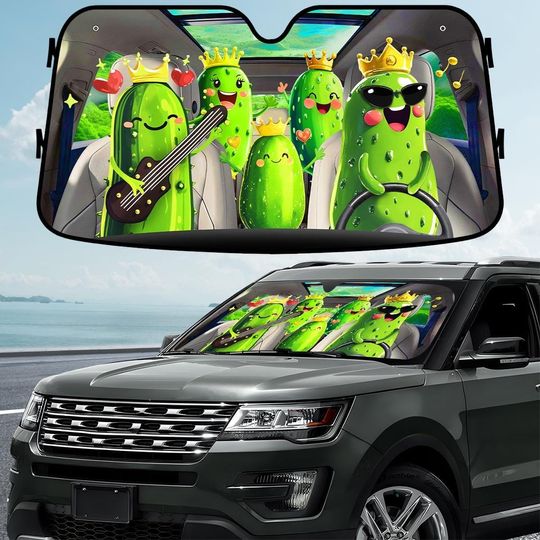 Discover Funny King Pickle Car Sunshade, Cute Pickle Windshield Shade, Pickle Meme Car Decor, Summer Heat Blocker, Silly Foodie Car Gift