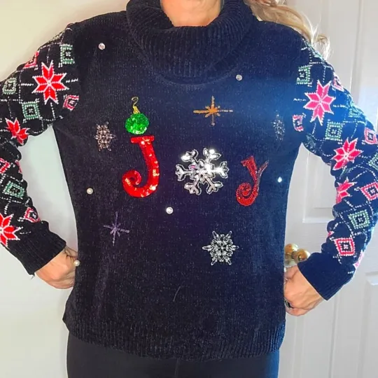 Discover UGLY Christmas Sweater Cowel Neck JOY Chenille Sz XL