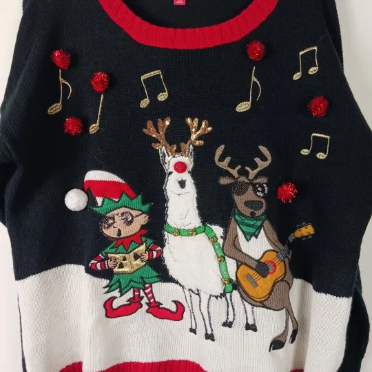 Discover Vintage Ugly Christmas Sweater XL Red 3D Bells Felt Sequins Tacky Holiday