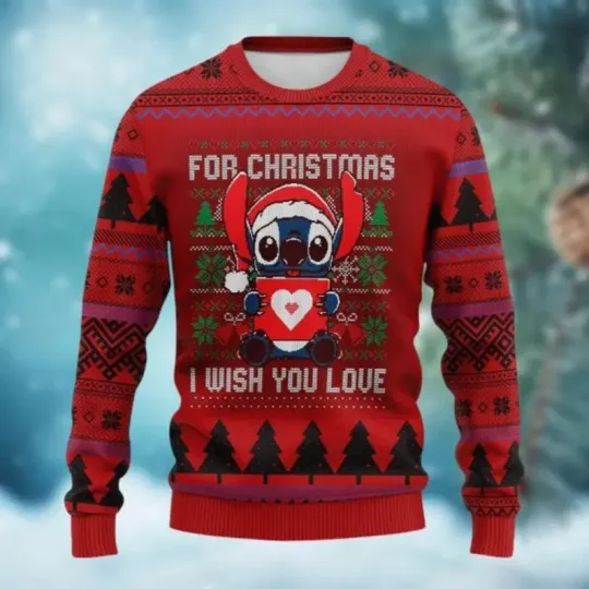 Discover Stitch Heart Santa For Christmas I Wish You Love Ugly Christmas Sweater XS-5XL