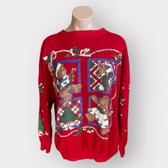 Discover Vintage Holiday Time Red Flawed Ugly Christmas Sweater
