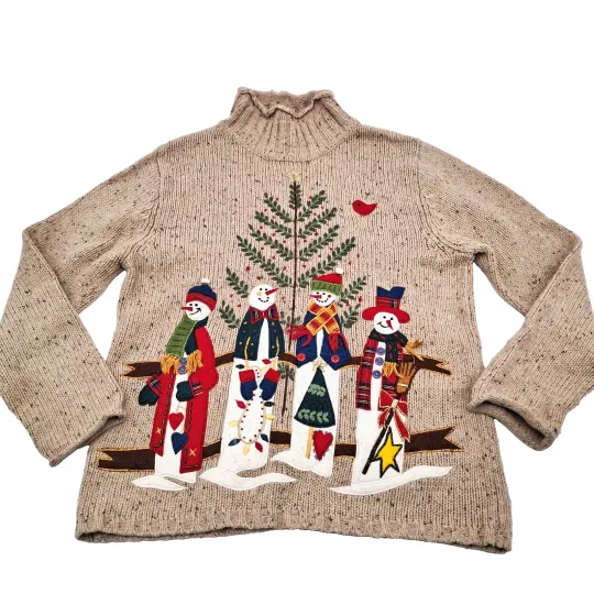 Discover Vintage Theme Works Kikit Cute Ugly Christmas Sweater Size S Mock Neck Snowman