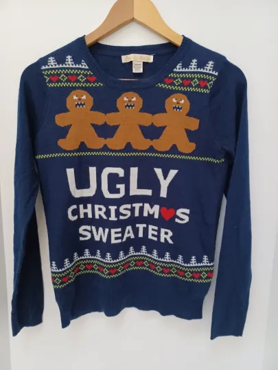 Discover Love By Design Ugly Christmas Sweater Angry Gingerbread Man Size XS Navy Blue