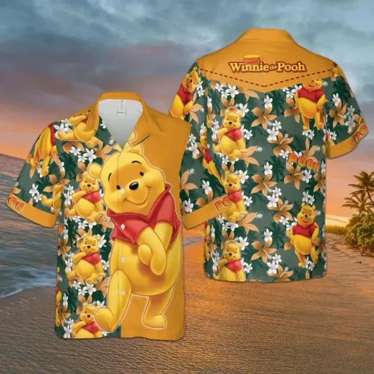 Discover Disney Pooh Bear Tropical Summer Vacation Aloha Hawaiian Shirt