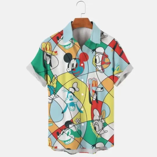 Discover Disney Mickey Mouse & Friends Colorful Pattern Curve Art Aloha Hawaiian Shirt