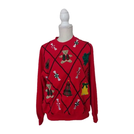 Discover Alfred Dunner Vintage Ugly Christmas Pullover Sweatshirt Red Women's Size M