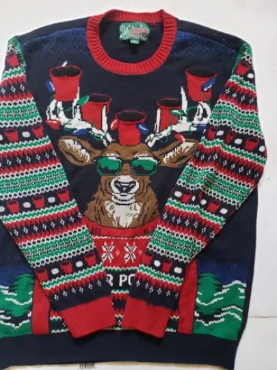 Discover Ugly Christmas Sweater Adult XXL Long Sleeve Pullover Deer Pong Reindeer AOP