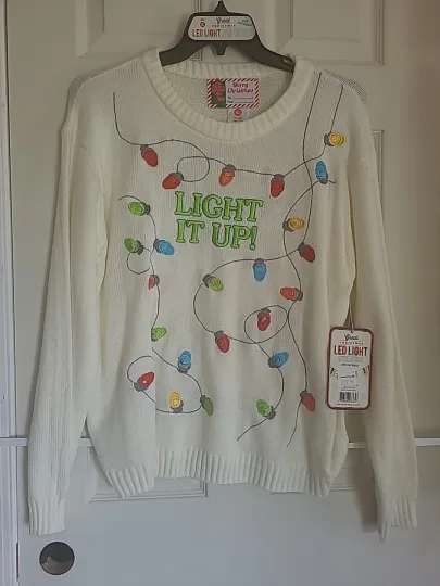 Discover Christmas Party Holiday Soft Ugly LED Blinking Light Up Sweater XL Colorful