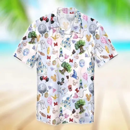 Discover Disney Mickey And Friends World Aloha Summer Beach White Hawaiian Shirt
