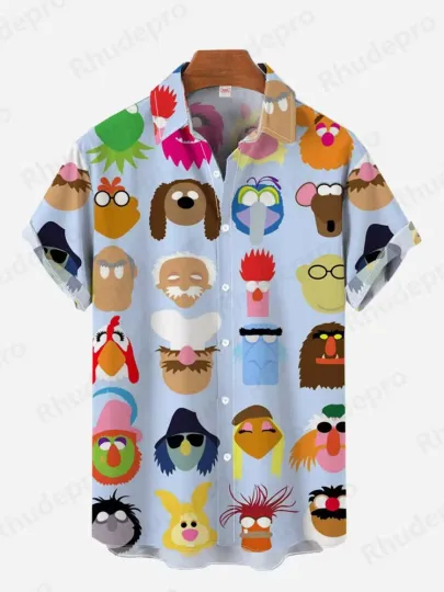 Discover Disney The Muppet Cute Character Head Graphic Blue Hawaiian Shirt