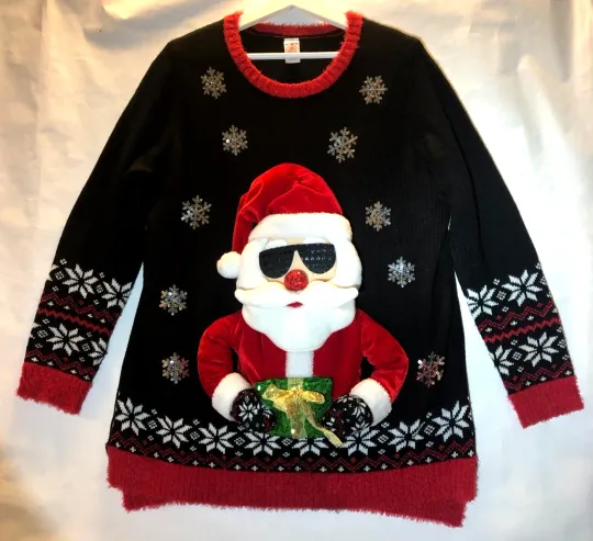 Discover 3D Santa in Sunglasses Ugly Christmas Sweater Holiday Shirt 0X 14W Holiday Time