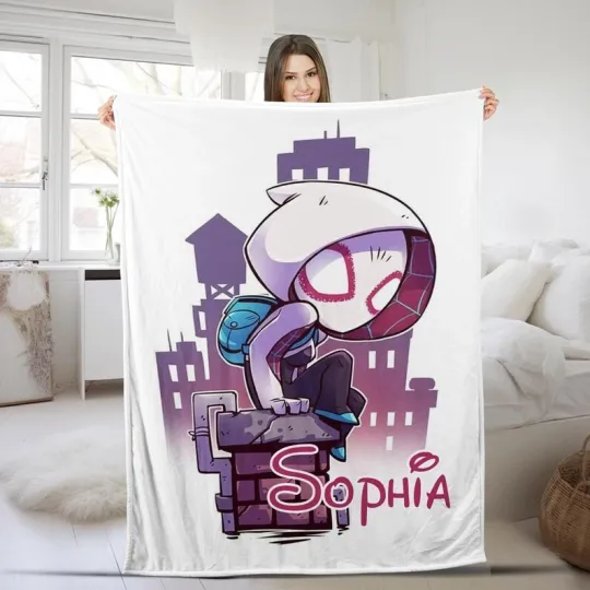Discover Disney Spider Gwen Sitting On Chimney Customize Fleece Blanket