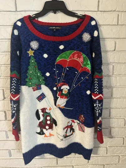 Discover Tacky Ugly Christmas Sweater Penguins Sparkle Size Large