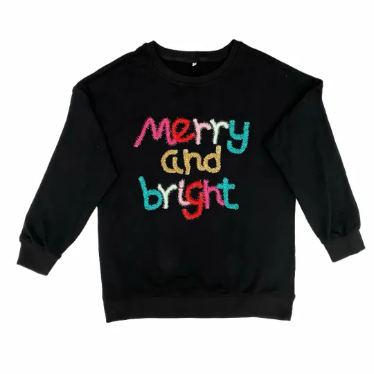 Discover Merry & Bright Ugly Christmas Sweater Women’s M Black Colorful Holiday Festive