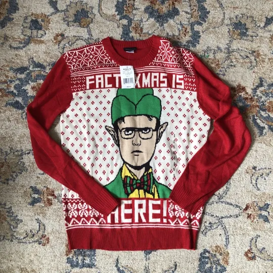 Discover Christmas Sweater Women’s Small Red The Office Dwight Elf Ugly Holiday