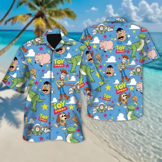 Discover Disney Toy Story Retro 00s Graphic Blue Hawaiian Shirt