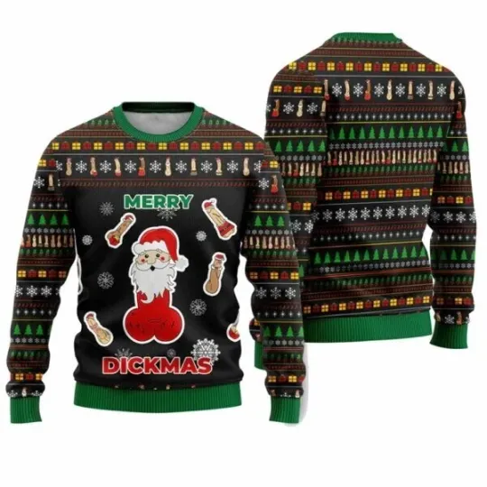 Discover Merry Dickmas Santa Funny Ugly Christmas Sweater BG